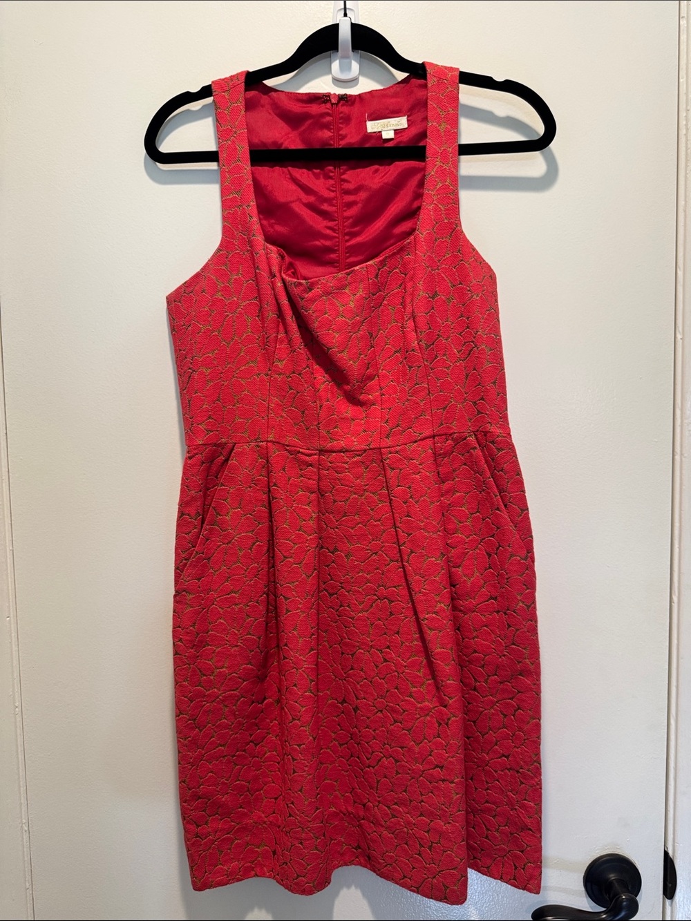Shoshanna Red Floral Jacquard Midi Dress